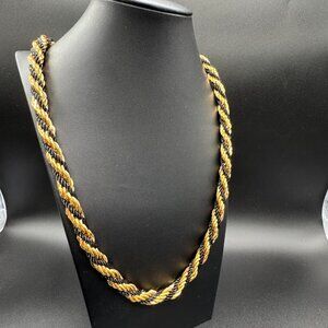 Gold Tone and Black Chain Necklace Intertwined 30 inches